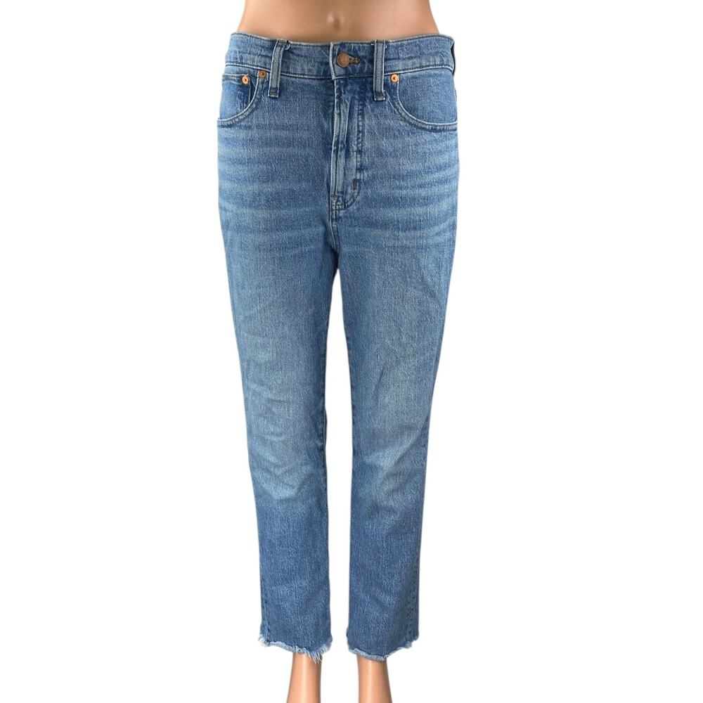 Madewell Perfect Vintage Blue High Waist Frayed Crop Straight Leg Denim Jeans 27